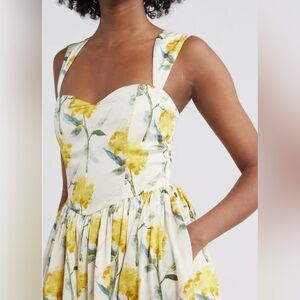 Lulus Nadia Floral Yellow Satin Midi Dress BNWT